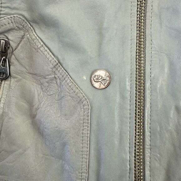 Doma Size L Clash Hoodie Leather Jacket Gray 100% Lamb Nappa Moto Grunge Edgy - Picture 14 of 14